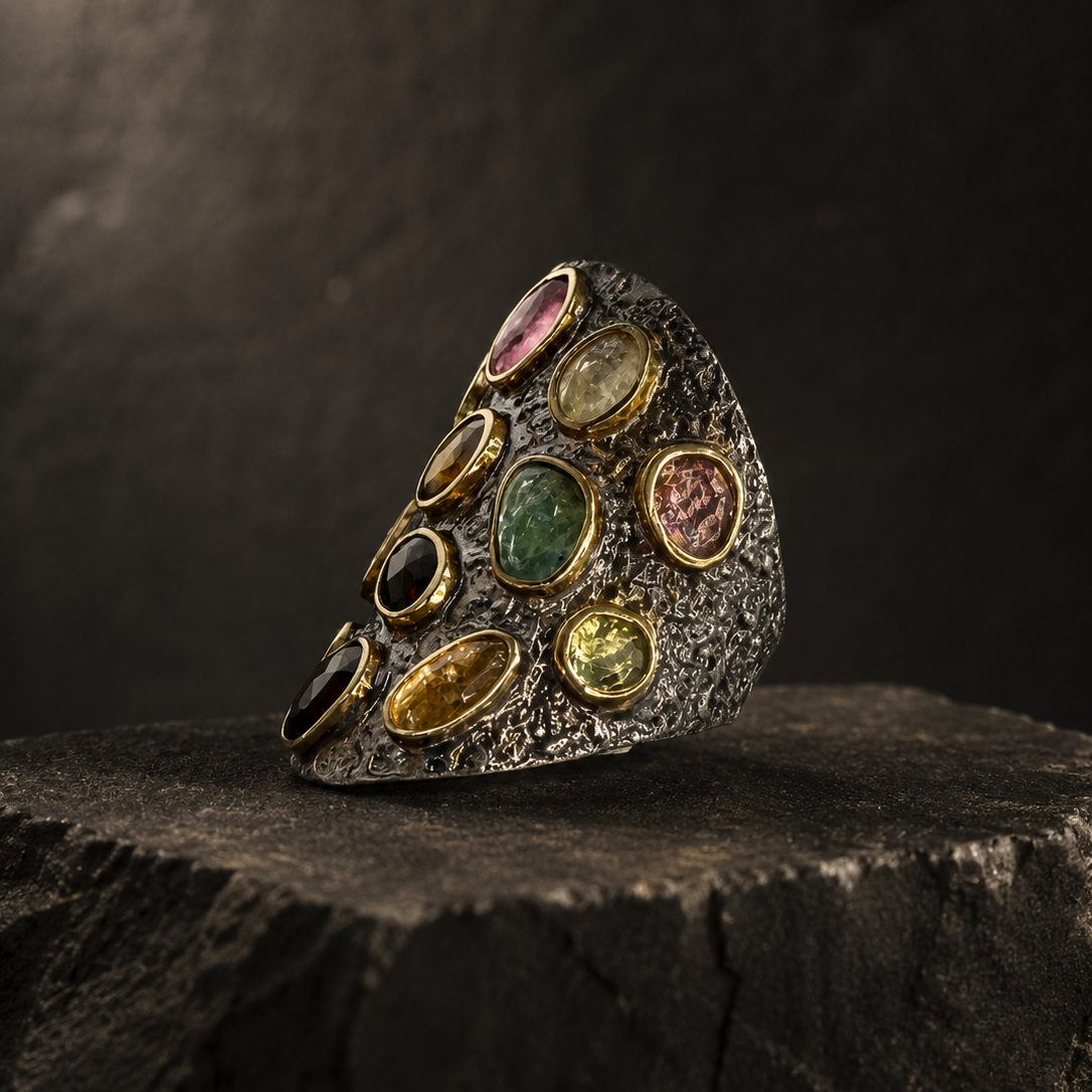 Anillo de plata con turmalinas Pieza Única - Odisea
