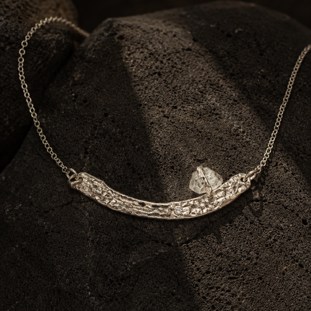 Collar de plata, diamante y cuarzo herkimer - VERENA