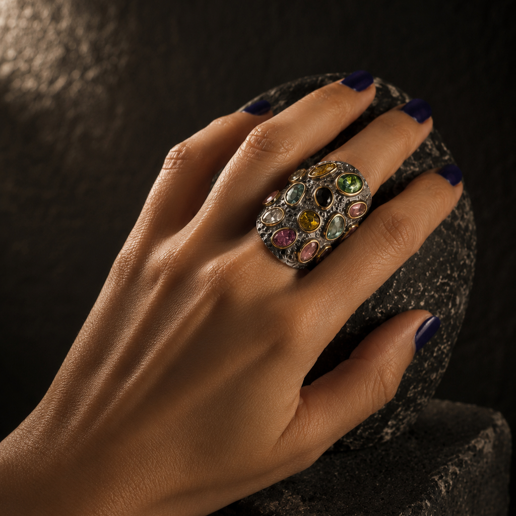 Anillo de plata con turmalinas Pieza Única - Odisea