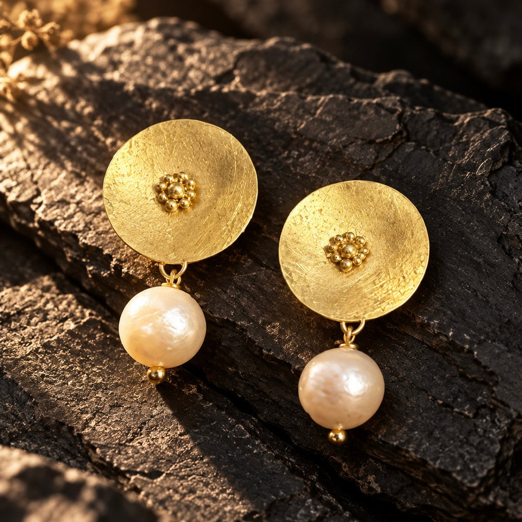 Aros de bronce con perla natural - CANDELARIA