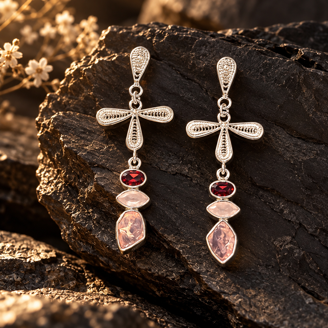 Aros de plata en filigranan y piedras naturales -CLAUDET
