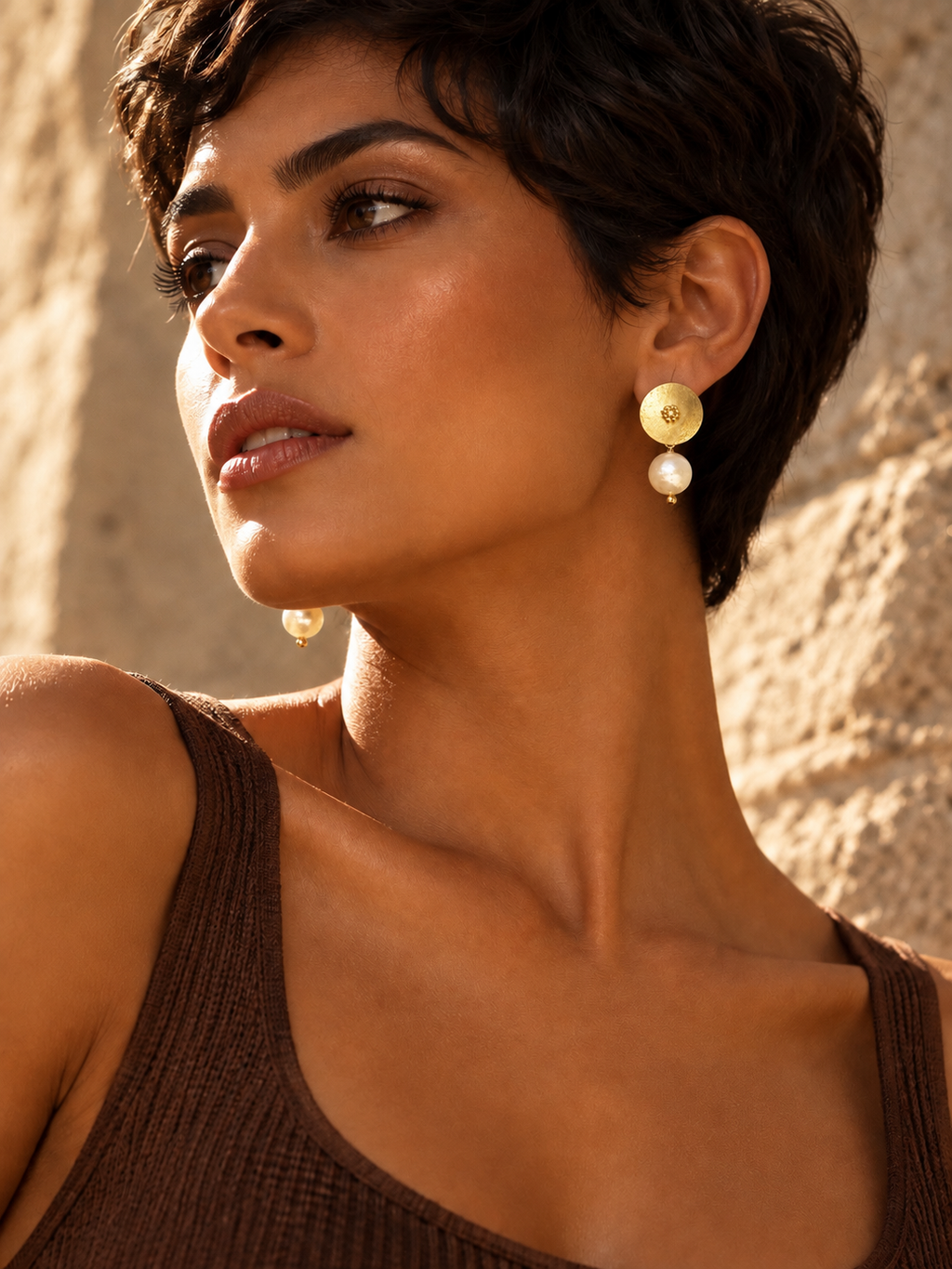 Aros de bronce con perla natural - CANDELARIA