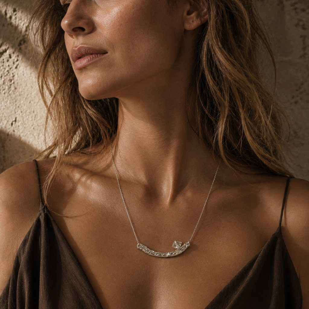 Collar de plata, diamante y cuarzo herkimer - VERENA