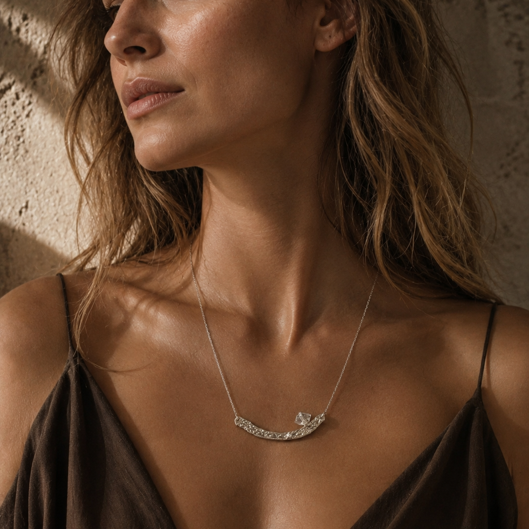 Collar de plata, diamante y cuarzo herkimer - VERENA