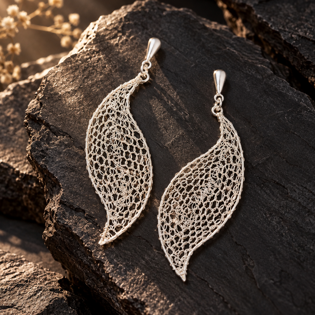 Aros de plata tejidos a crochet -SANTINA