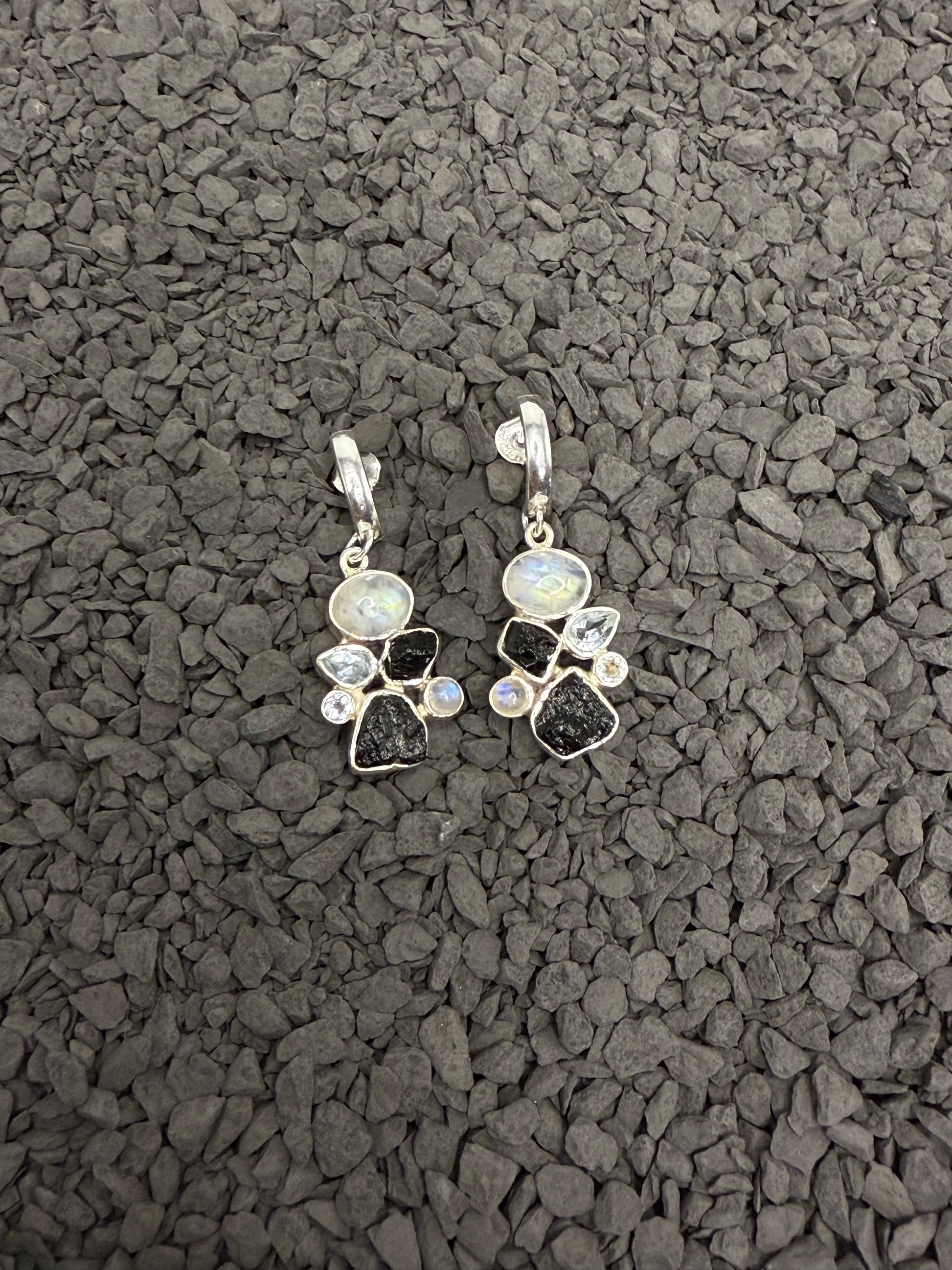 Aros de plata con piedras naturales semipreciosas - ALAIA - Pieza única