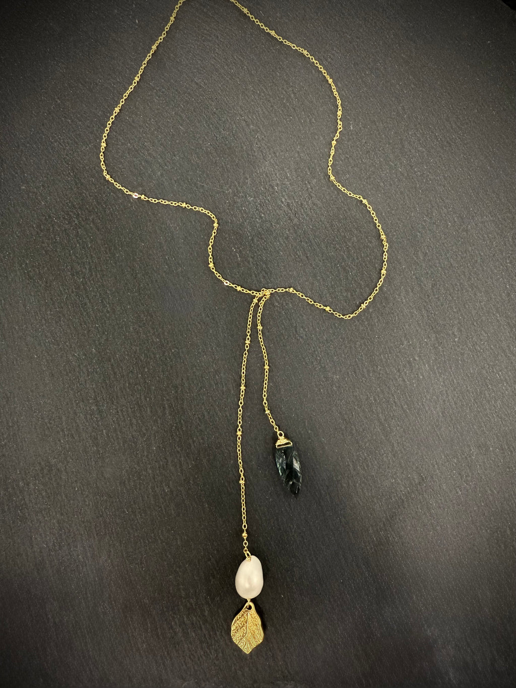 Collar baño oro perla y cuarzo - SUI