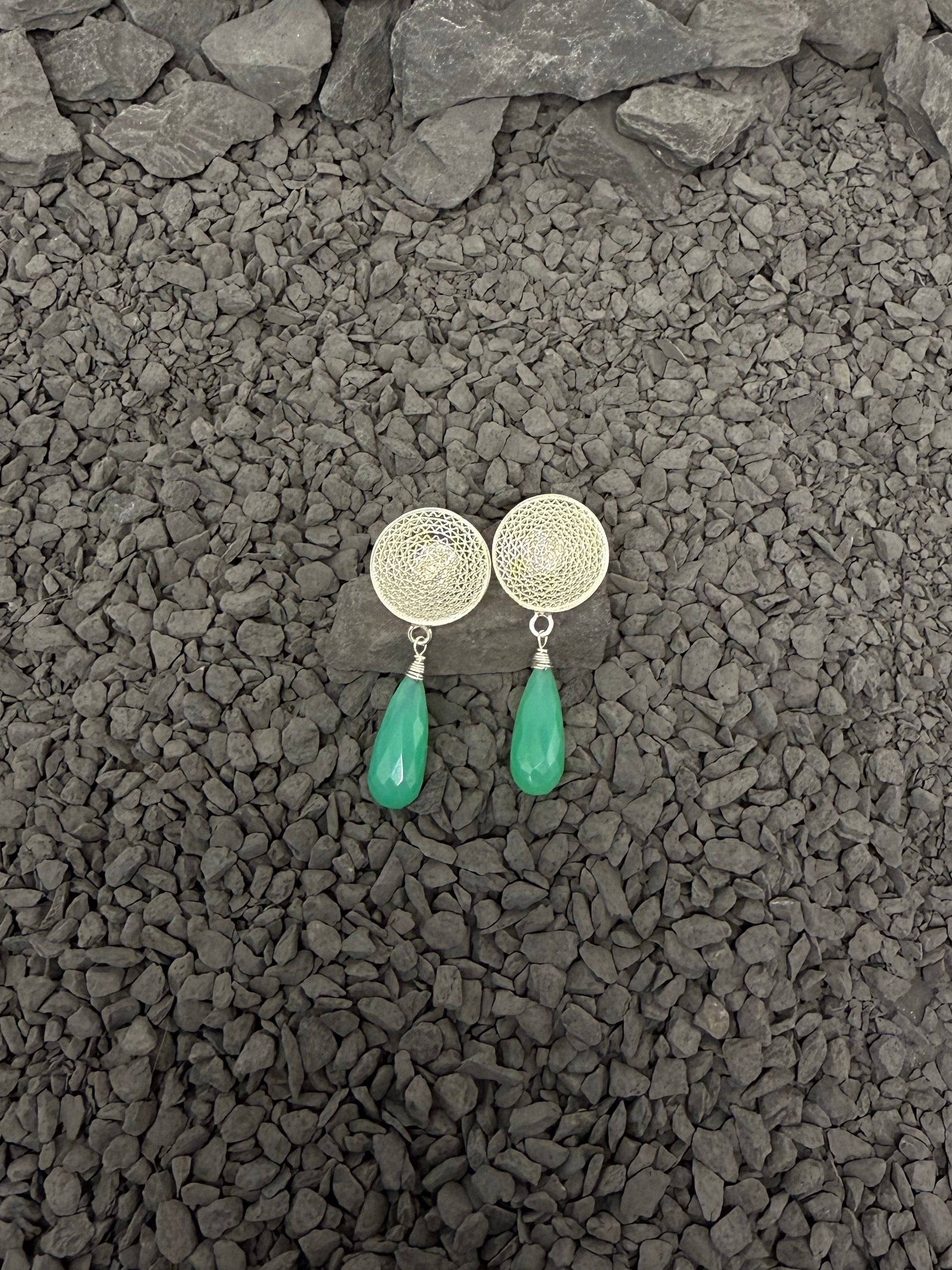 Aros de plata piedra natural - ATENEA - Filigrana