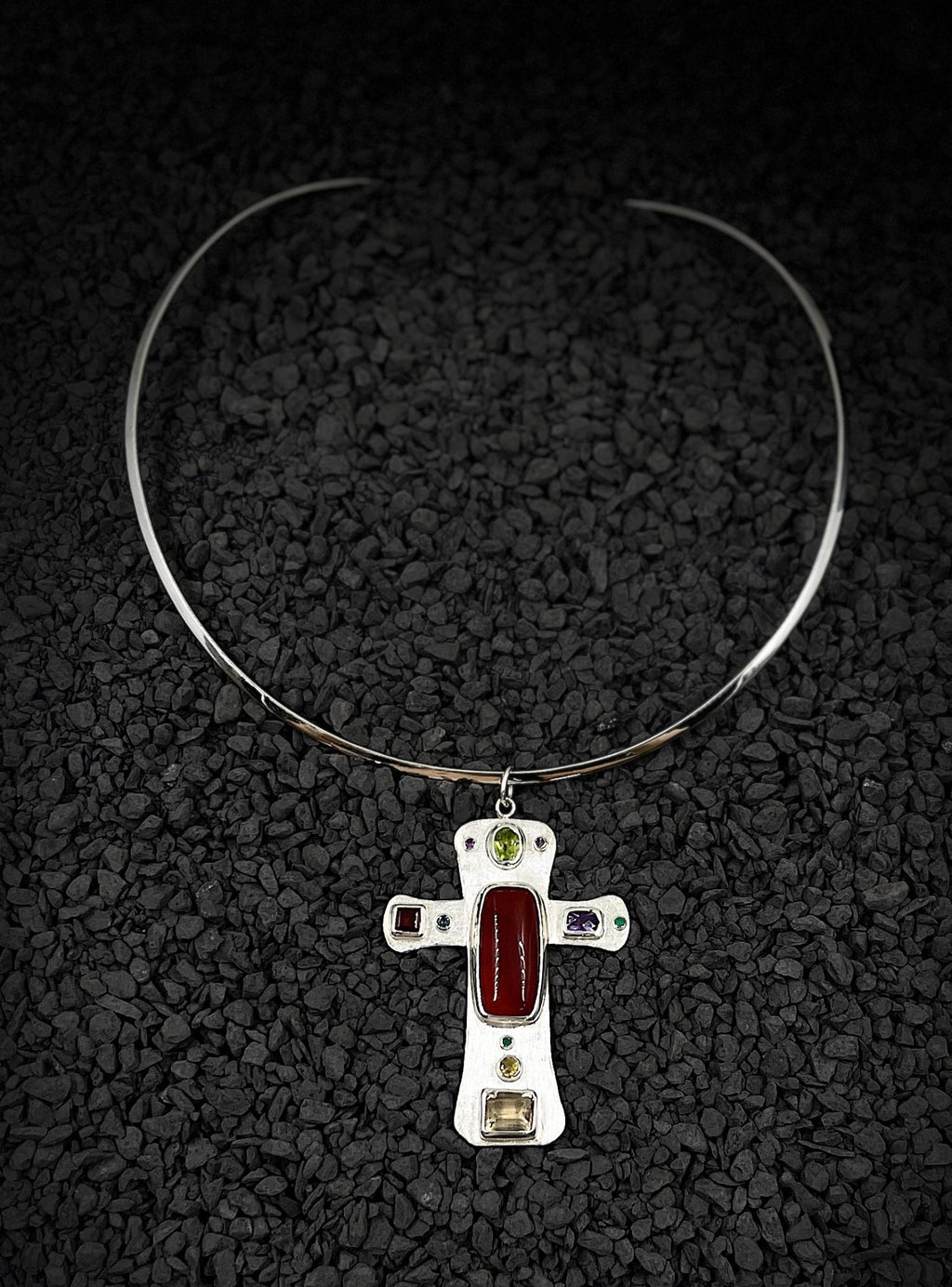 Collar de plata cruz y piedras semipreciosas - ASTRA - Pieza única